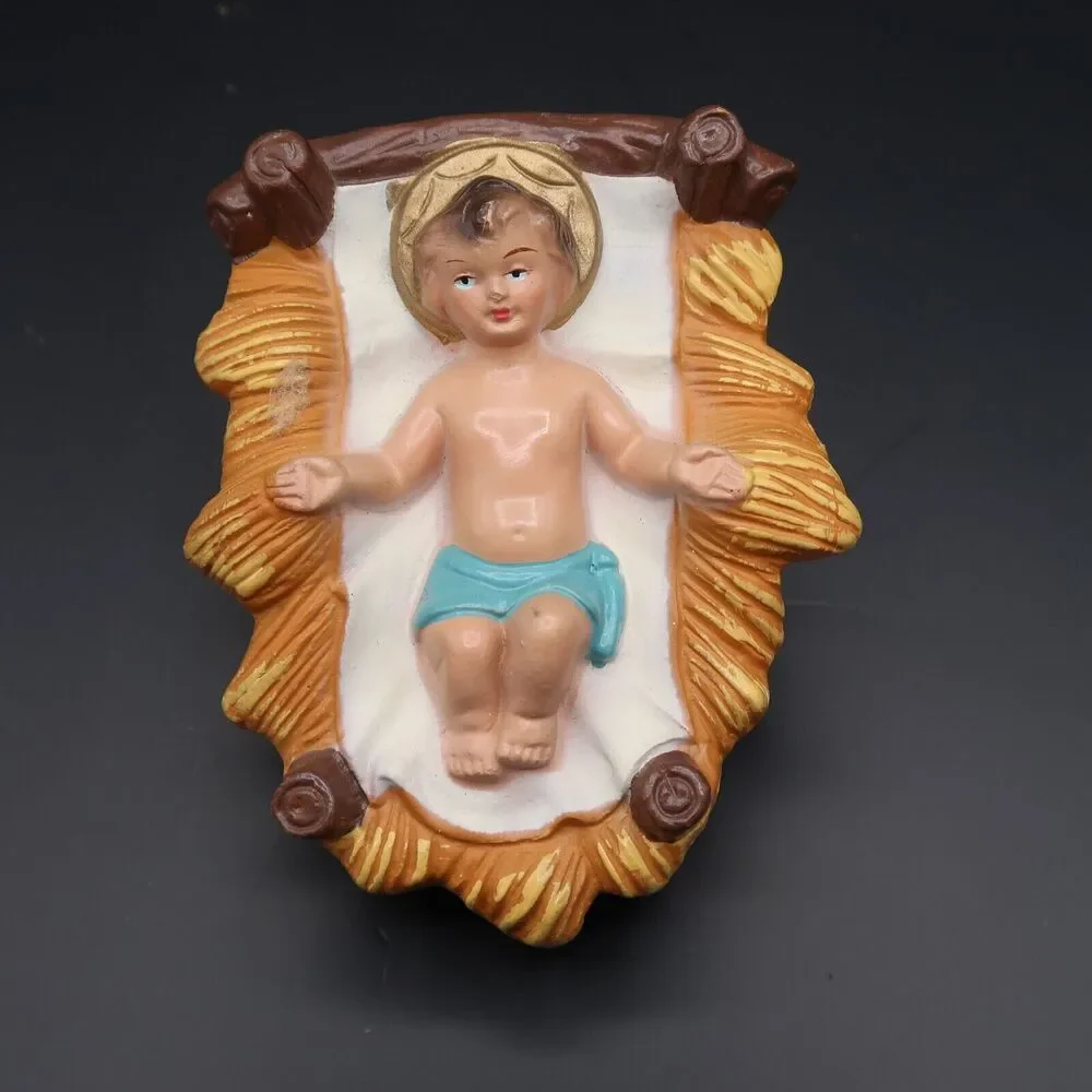 Jesus Nativity Figure 4 in Hand Painted Composite Japan Vintage Christmas